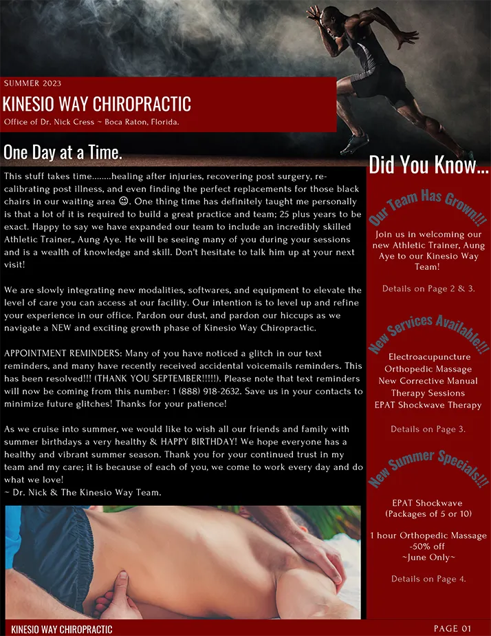 Chiropractic Boca Raton FL Summer 2023 Newsletter Page 1